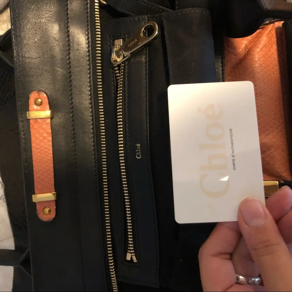 Chloé Black and Coral Pink Leather Tote